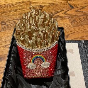 ✨Crystal embellished 🍟 French Fries 🌈 Rainbow Handbag Clutch New with box.